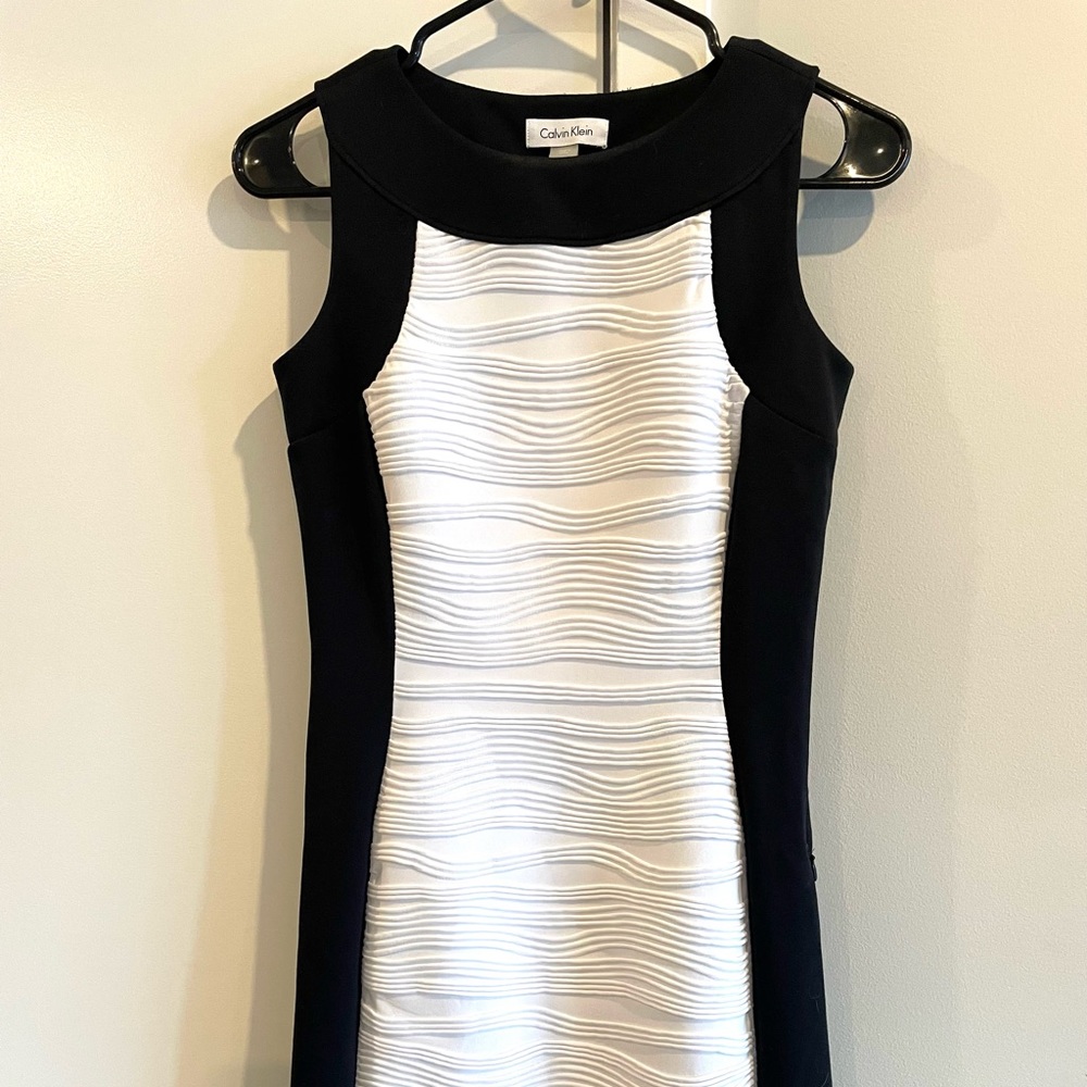 Calvin Klein White with Navy Panels Sheath Dress 2